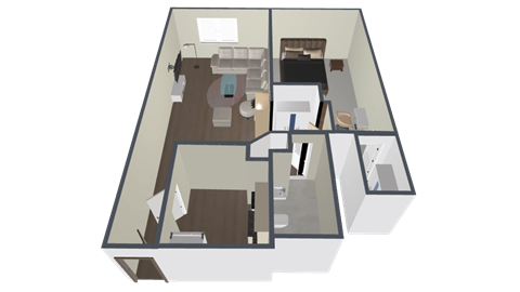 Floor plan for 1 bed, 1 bath, 750 sqft